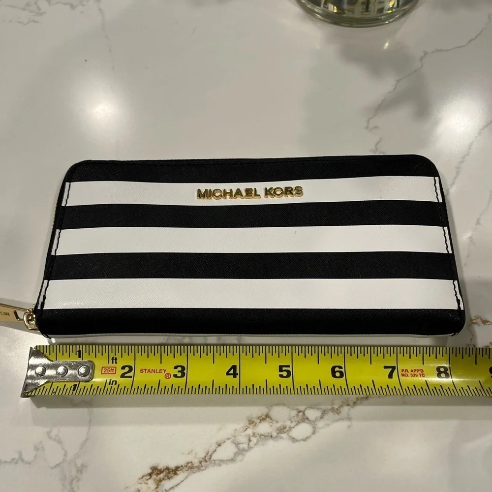Michael Kors Black and White Striped Clutch Wallet (NEW)